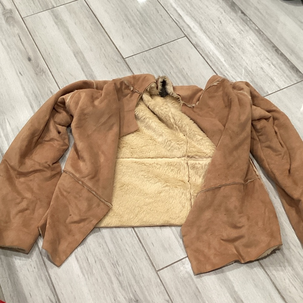 Banana Republic Camel Faux Suede Teddy Jacket with Cream Lining
